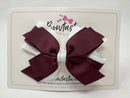 4 Inch Flat 3 Layer Bow - Burgundy & White