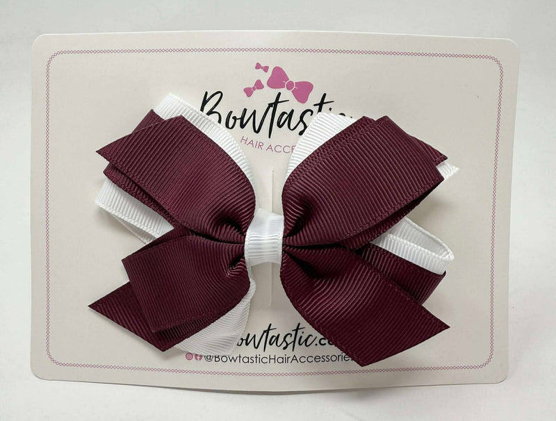 4 Inch Flat 3 Layer Bow - Burgundy & White