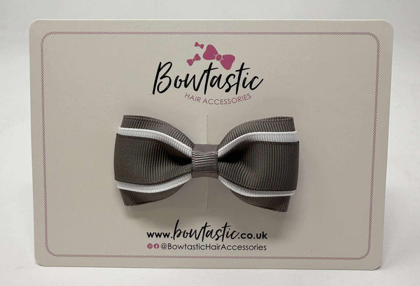 3 Inch 3 Layer Tuxedo Bow - Metal Grey & White