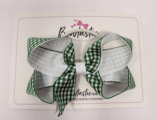 4 Inch Double Ribbon Bow Bobble Style 2 - Green & White Gingham