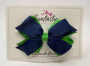 4 Inch Flat 3 Layer Bow - Navy & Emerald Green