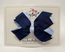 4 Inch Flat 3 Layer Bow - Navy & Bluebell
