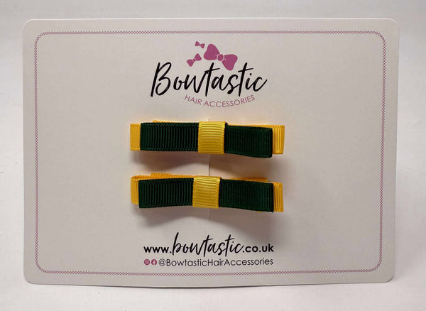 2 Inch Slide Bows - Forest Green & Yellow Gold - 2 Pack