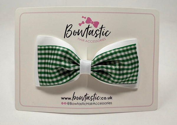 4 Inch Double Tuxedo Bow - Green & White Gingham