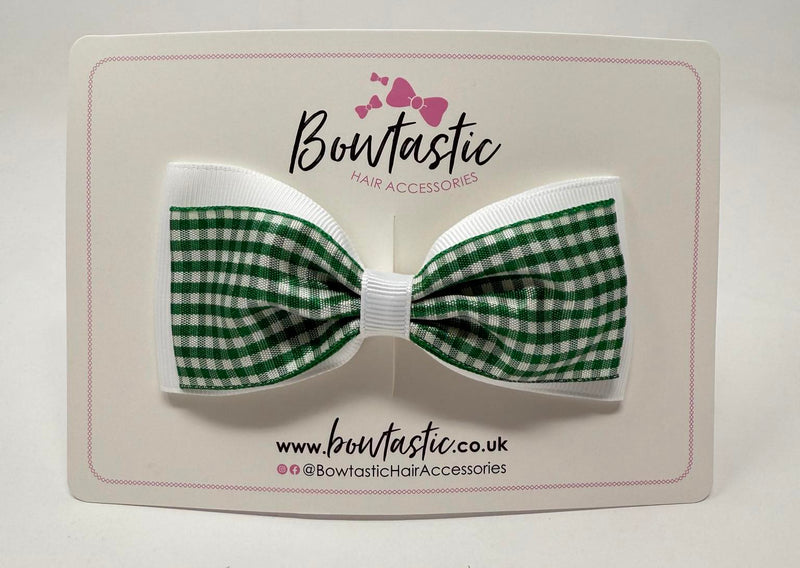 4 Inch Double Tuxedo Bow - Green & White Gingham