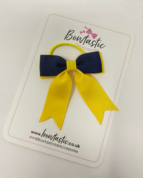 2.75 Inch Tail Bow Thin Elastic - Navy & Daffodil