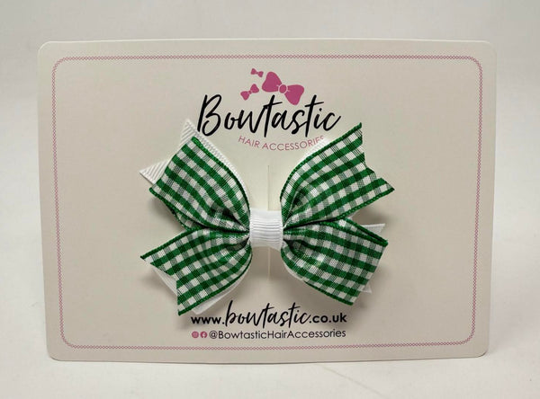 3 Inch Flat 2 Layer Bow - Green & White Gingham