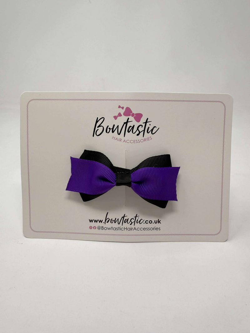 2.75 Inch 2 Layer Tuxedo Bow - Purple & Black