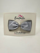4 Inch Double Tuxedo Bow - Metal Grey & Grey Gingham