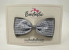 4 Inch Double Tuxedo Bow - Metal Grey & Grey Gingham