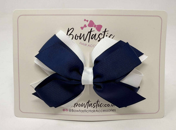 4 Inch Flat 3 Layer Bow - Navy & White