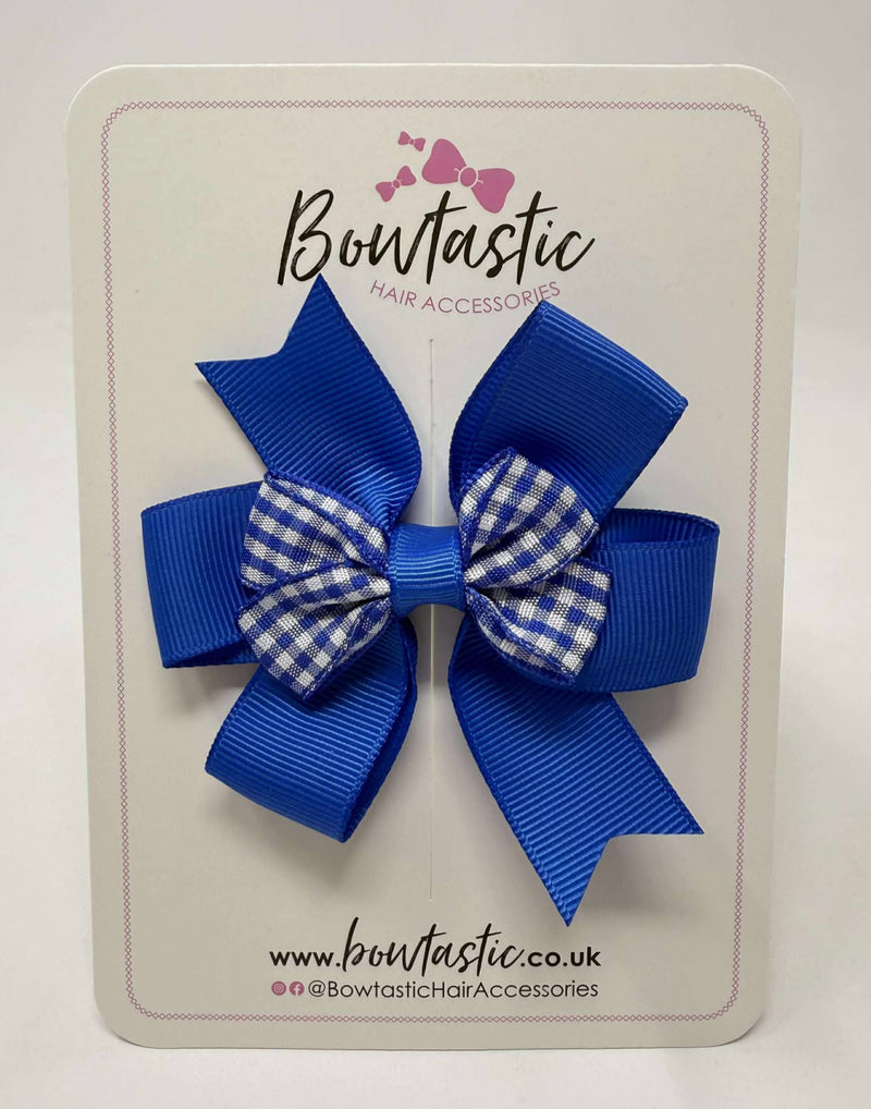 3 Inch 2 Layer Pinwheel Bow Thin Elastic - Royal & Royal Blue Gingham