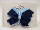 4 Inch Flat 3 Layer Bow - Navy & Blue Mist