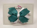 4 Inch Flat 3 Layer Bow - Jade Green & White