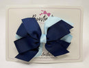 4 Inch Flat 3 Layer Bow - Navy & Light Blue