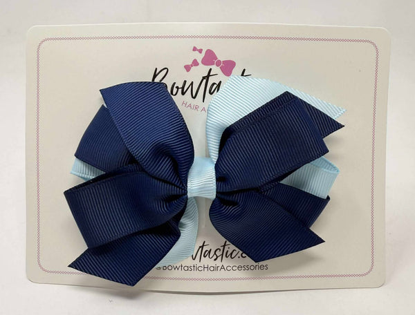 4 Inch Flat 3 Layer Bow - Navy & Light Blue