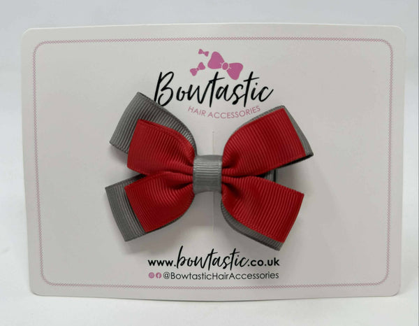 3 Inch Layer Butterfly Bow - Red & Metal Grey