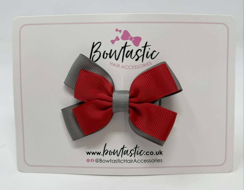 3 Inch Layer Butterfly Bow - Red & Metal Grey