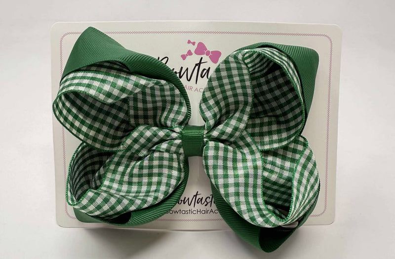 5 Inch 2 Layer Bow - Forest Green & Green Gingham