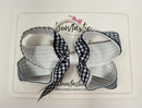 4 Inch Double Ribbon Bow Bobble Style 2 - Navy & White Gingham
