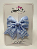 3 Inch Flat 2 Layer Tail Bow - Bluebell & Light Blue Gingham
