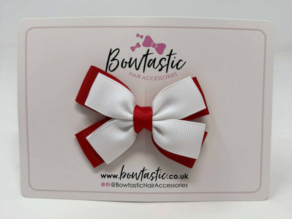 3 Inch Layer Butterfly Bow - White & Red