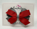 4 Inch Flat 3 Layer Bow - Red & Metal Grey