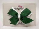 4 Inch Flat 3 Layer Bow - Forest Green & White