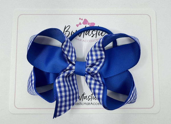 4 Inch Double Ribbon Bow Bobble Style 2 - Royal Blue & Royal Gingham