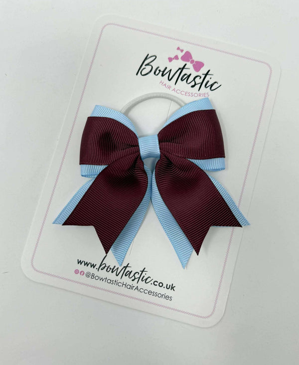 3 Inch Flat 2 Layer Tail Bow Thin Elastic - Burgundy & Blue Topaz