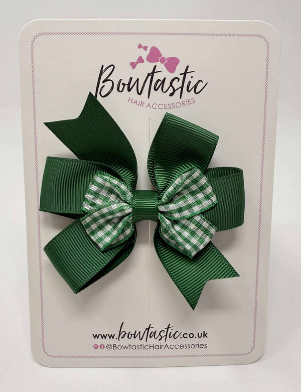 3 Inch 2 Layer Pinwheel Bow Thin Elastic - Forest Green & Green Gingham