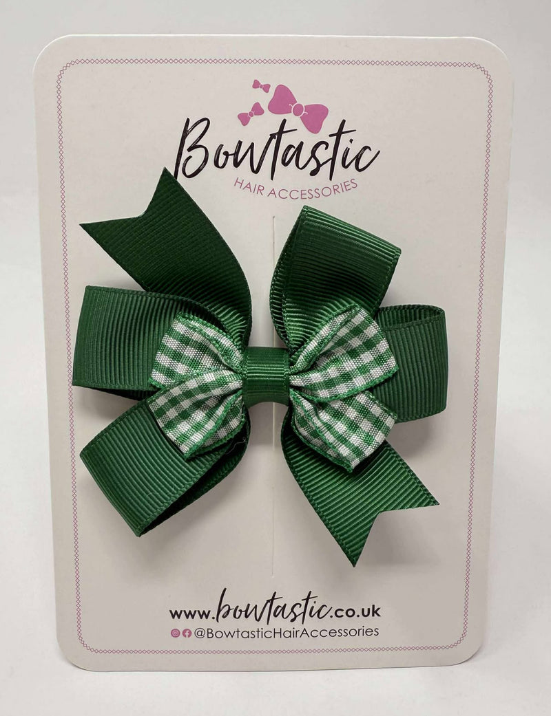 3 Inch 2 Layer Pinwheel Bow Thin Elastic - Forest Green & Green Gingham