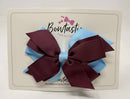 4 Inch Flat 3 Layer Bow - Burgundy & Blue Mist