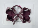 4 Inch Double Ribbon Bow Bobble Style 2 - Burgundy & Burgundy Gingham