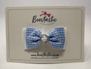3 Inch Gem Bow - Light Blue & White Gingham