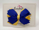 4 Inch Flat 3 Layer Bow - Cobalt & Yellow Gold