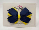 4 Inch Flat 3 Layer Bow - Navy & Daffodil
