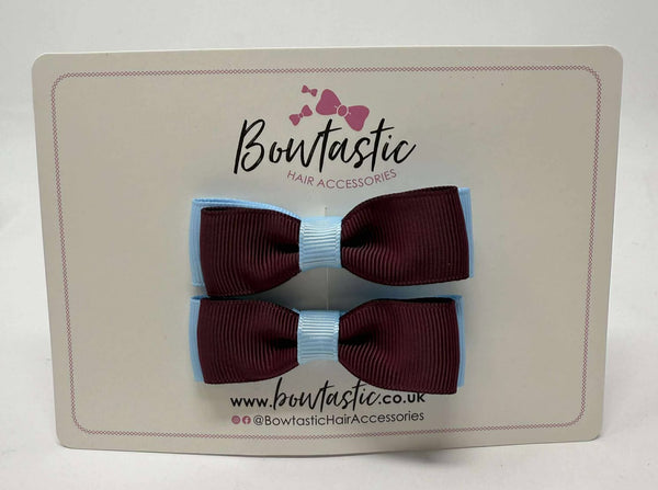 2.5 Inch Flat Bow - Burgundy & Blue Topaz - 2 Pack