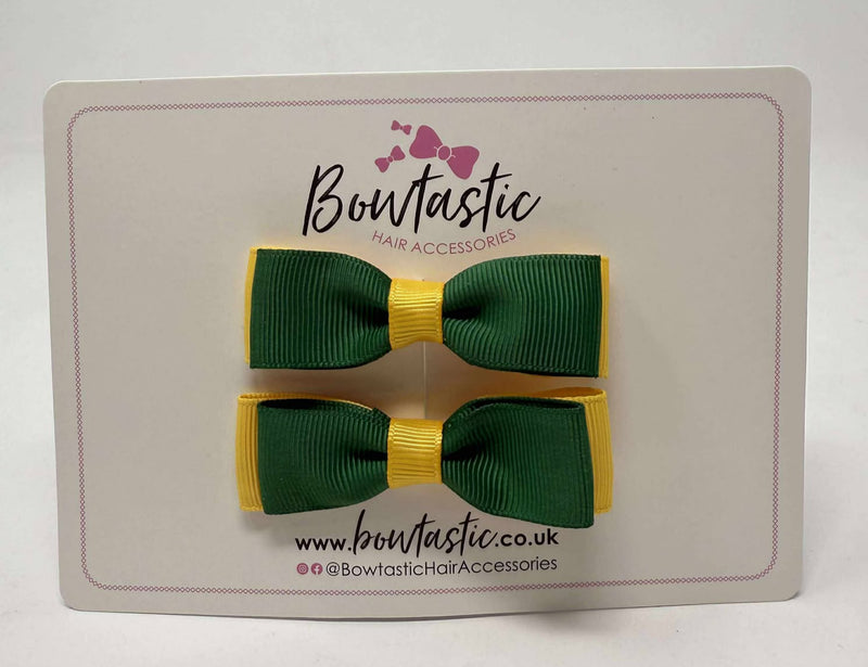 2.5 Inch Flat Bow - Forest Green & Yellow Gold - 2 Pack