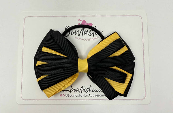 4 Inch Loop Bow Bobble - Black & Yellow Gold