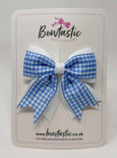 3 Inch Flat 2 Layer Tail Bow - Blue & White Gingham