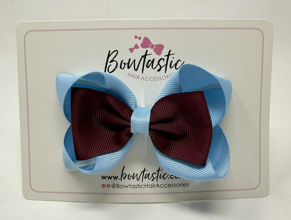 3.5 Inch Tuxedo Double Bow - Burgundy & Blue Topaz
