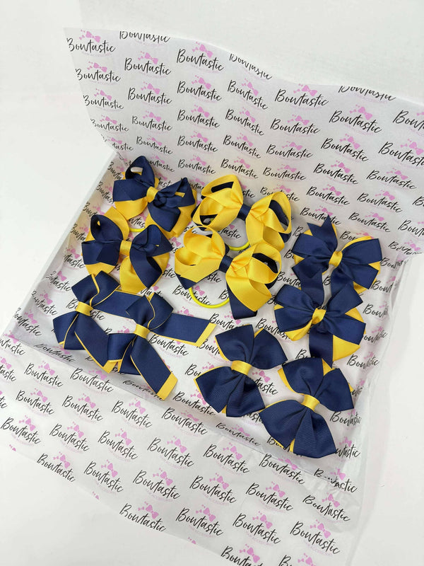 School Bundle - 10 Items - Matching Pairs - Navy & Yellow Gold - Clips & Bobbles