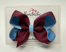 4 Inch Double Ribbon Bow - Wine & Blue Mist