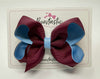 4 Inch Double Ribbon Bow - Wine & Blue Mist
