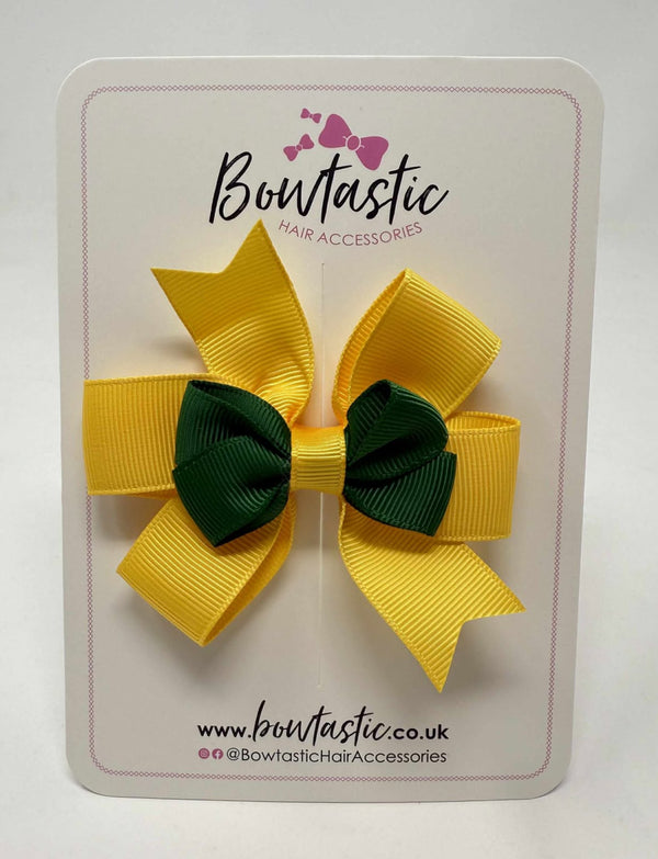 3 Inch 2 Layer Pinwheel Bow - Forest Green & Yellow Gold