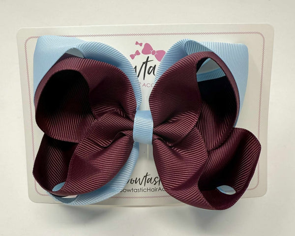 5 Inch Double Bow - Burgundy & Blue Topaz