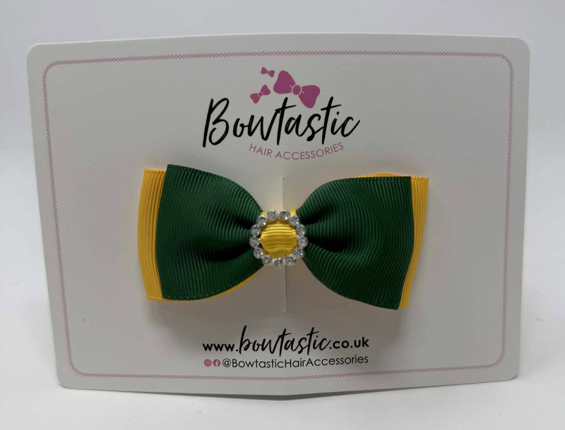 3.5 Inch Flat Gem Bow - Forest Green & Yellow Gold