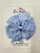 4 Inch Double Pinwheel Bow Bobble - Bluebell & Light Blue Gingham
