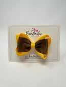 3.5 Inch Tuxedo Double Bow - Turftan & Yellow Gold